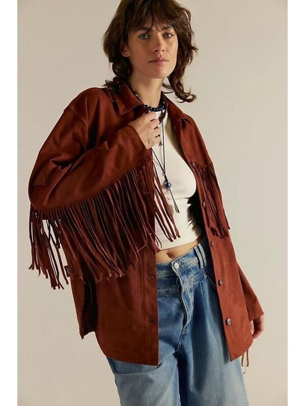 We the Free Fringe Out Vegan Suede Jacket at Free People in Cherry Mahogany